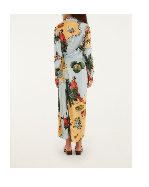 Farm Rio Multicolor Beaches Path Collared Buttoned Maxi Dress