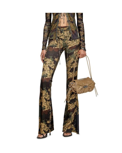 DIESEL Green P-Affal Mixed Camo Printed Flared Trousers