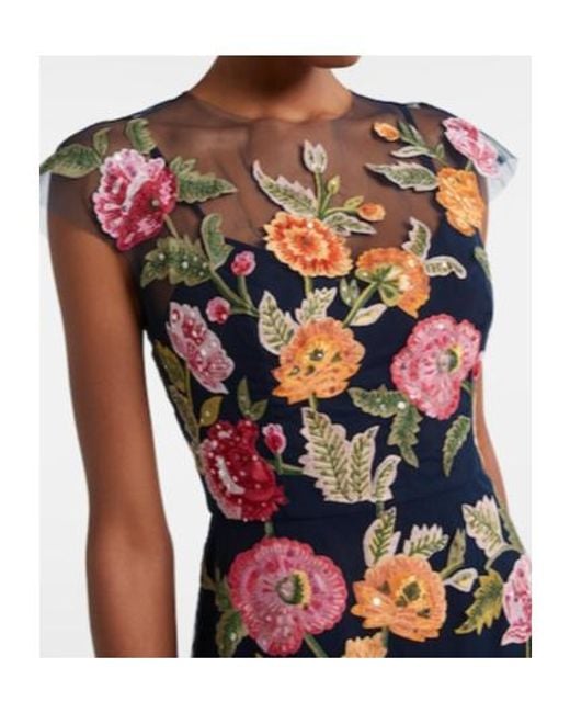 Carolina Herrera White Floral Sequined Tulle Midi Dress