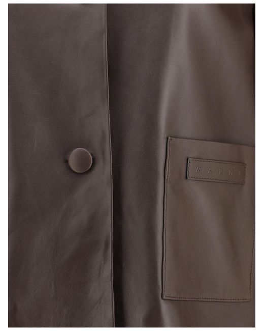 Marni Brown Shearling Collar Leather Jacket