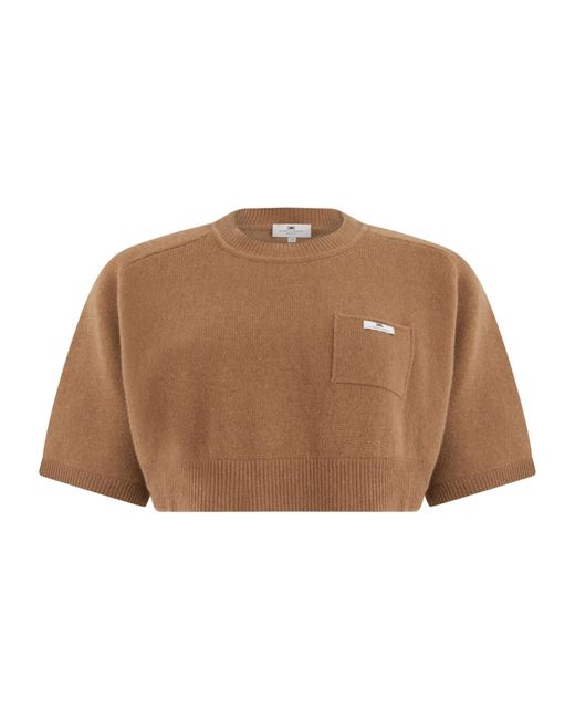 Elisabetta Franchi Brown Cropped Knit Sweater