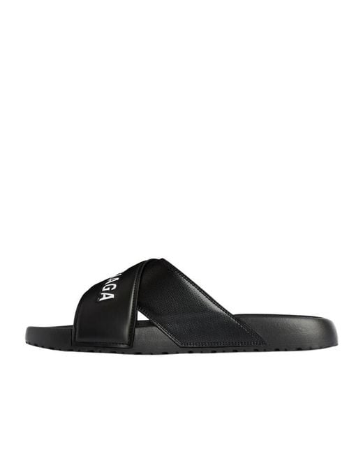 Balenciaga Black Crisscross Logo Slides for men