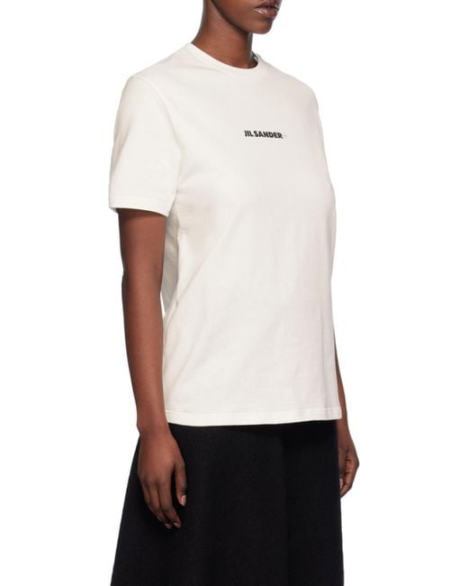 Jil Sander White Logo Printed Crewneck T-Shirt