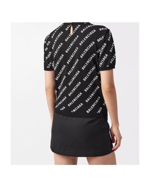 Balenciaga Black Crew Neck Printed Short-Sleeved T-Shirt