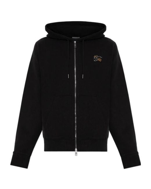 Burberry Black Logo-Embroidered Zip-Up Hoodie for men