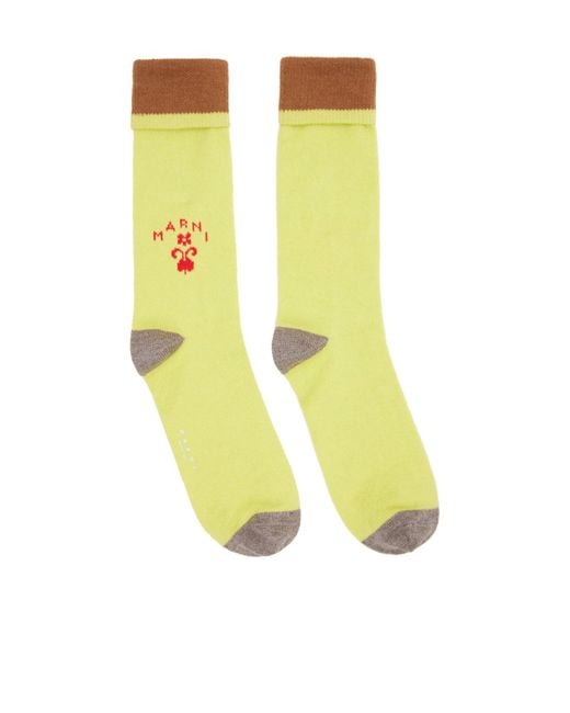 Marni Yellow Logo Wool Socks for men