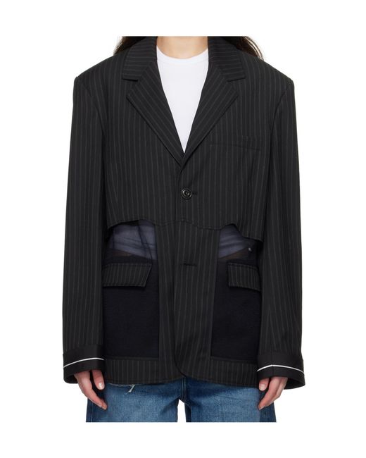 ANDERSSON BELL Black Sheer Panel Pinstripe Blazer for men