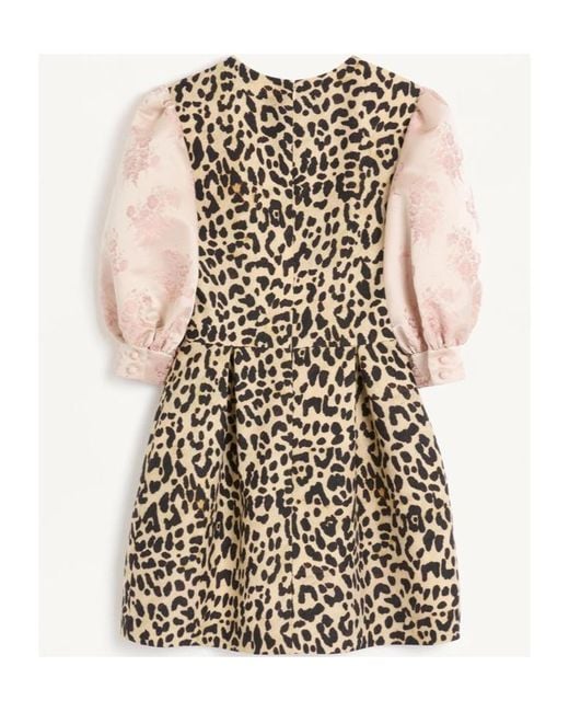 Valentino Natural Leopard Printed Puff-Sleeved Mini Dress