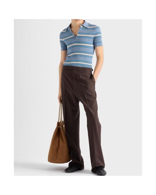 Prada Blue Striped Cotton Polo Shirt for men