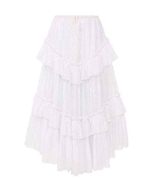 Chloé White Chloé Layered Ruffled Midi Skirt