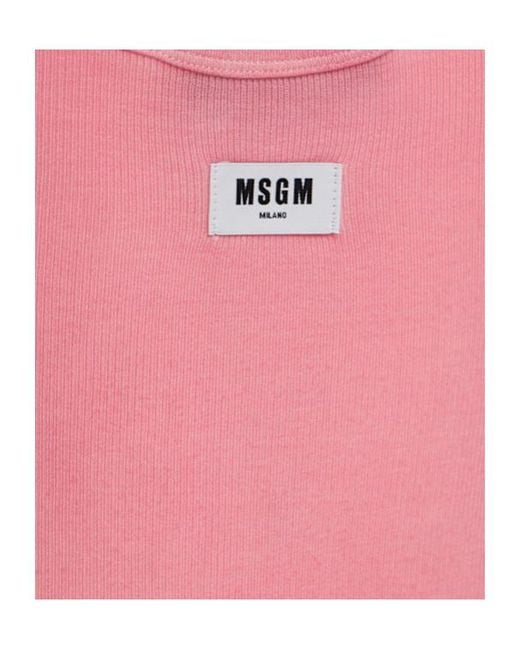 MSGM Pink Ribbed Stretch Viscose Tank Top