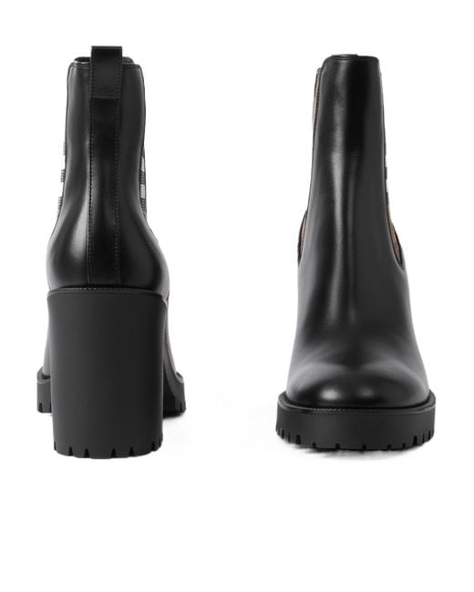 Burberry Black Checked Panel High Block Heel Boots