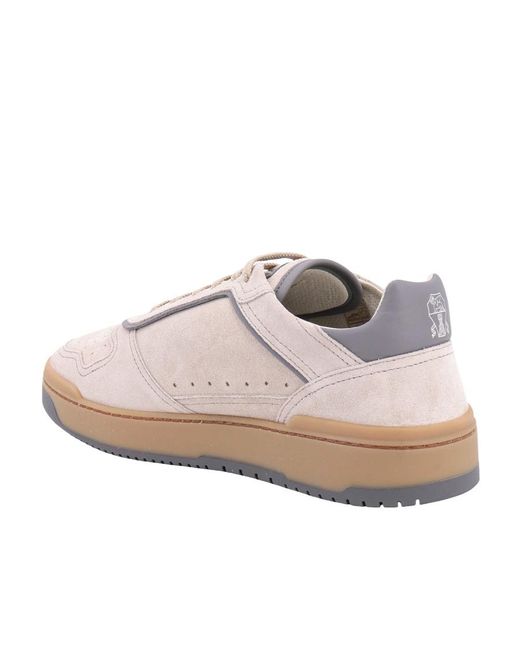 Brunello Cucinelli Pink Logo-Patch Suede Sneakers for men