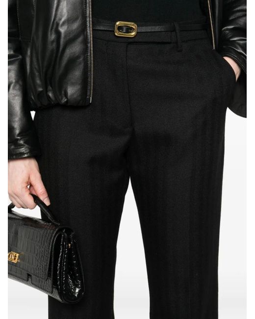 Tom Ford Black Sharp Herringbone Tailored Straight Pants