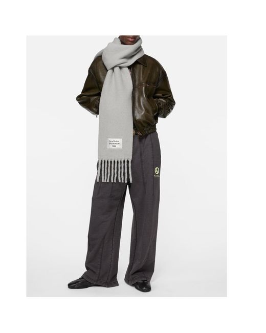 Acne White Logo Patch Fringed Scarf for men