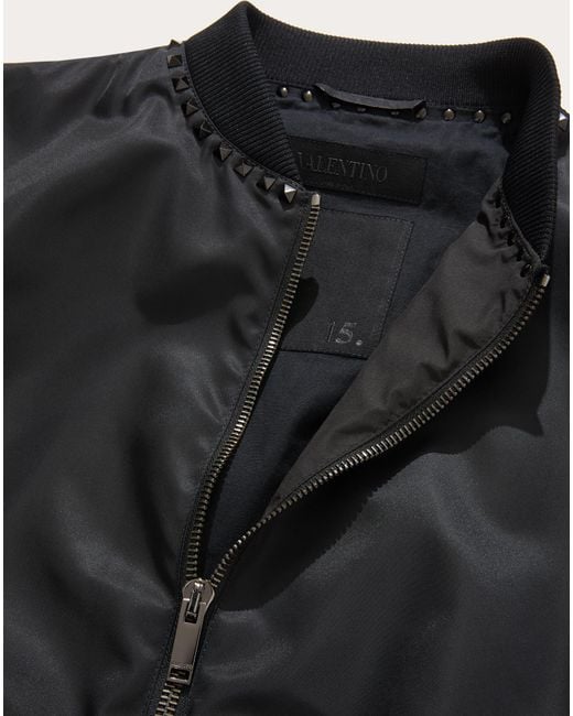 Valentino Black Stud Detailed Zip-Up Bomber Jacket for men