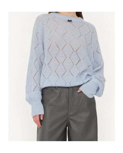 ROTATE BIRGER CHRISTENSEN Blue Pointelle-Knit Sweater
