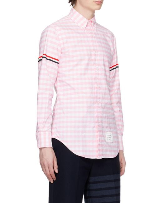 Thom Browne Pink Rwb-Stripe Gingham Shirt for men