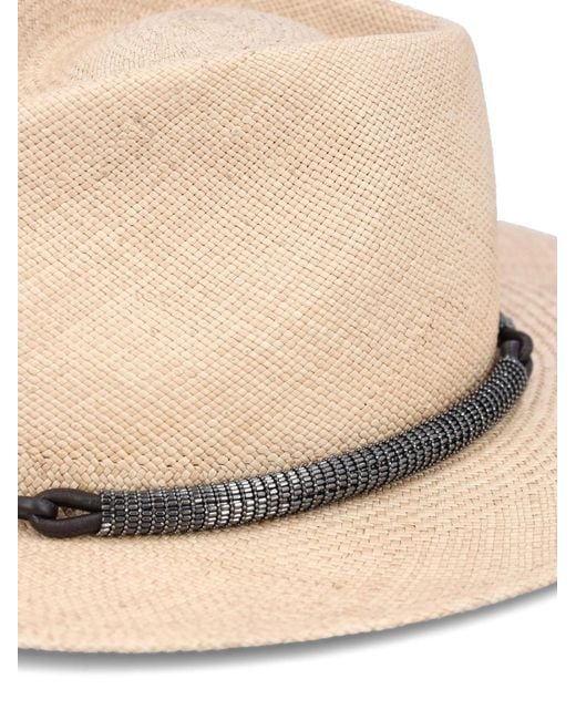 Brunello Cucinelli White Embellished Interwovened Hat