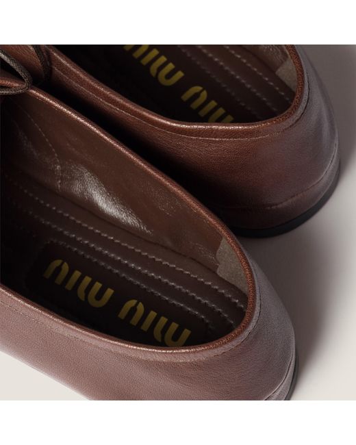 Miu Miu Brown Round-Toe Lace-Up Shoes