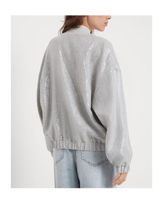 Brunello Cucinelli Gray Sequin-Embellished Zip-Up Jacket