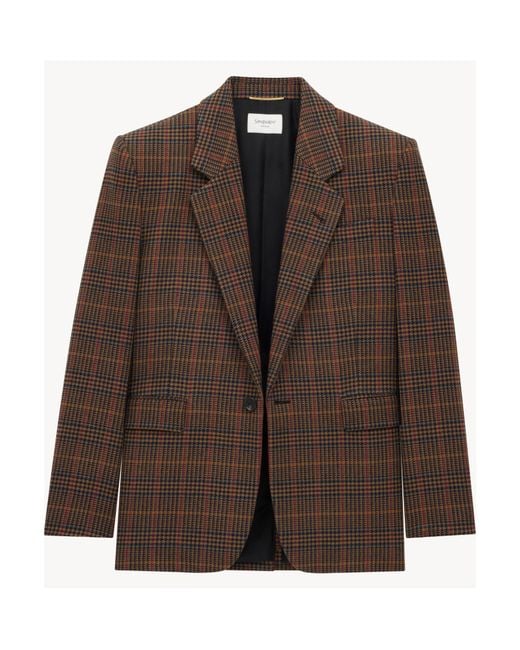 Saint Laurent Brown Checked Single-Breasted Jacket