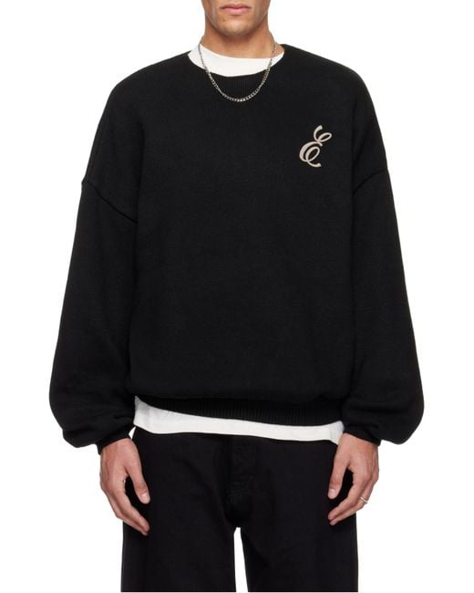 Fear Of God Black Embroidered Merino Crewneck Sweater for men