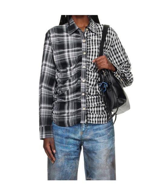 ANDERSSON BELL Black Pleated Plaid Shirt