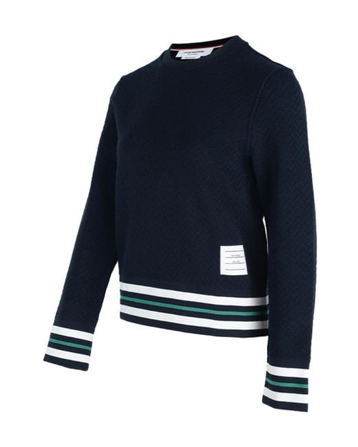 Thom Browne Blue Cricket Stripe Trim Sweatshirt