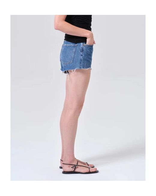 Agolde Blue Frayed Hem Denim Shorts