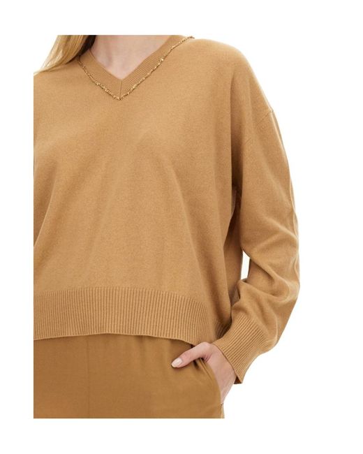 Fabiana Filippi Natural Sequin-Embellished V-Neck Knitted Jumper