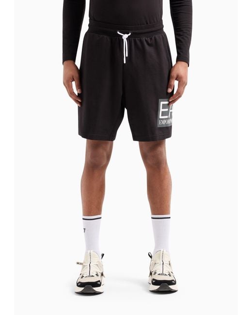 EA7 Black Logo-Printed Drawstring Track Shorts for men