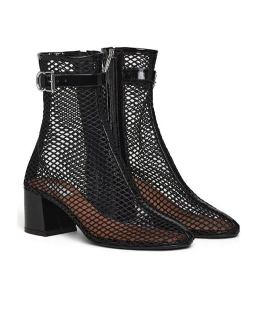 Alaïa Black Mesh Buckle-Strap Ankle Boots