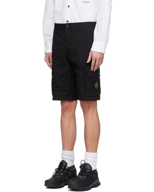 Stone Island Black Compass-Patch Knee-Length Cargo Shorts for men