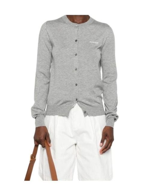 Miu Miu Gray Crewneck Button-Up Cardigan