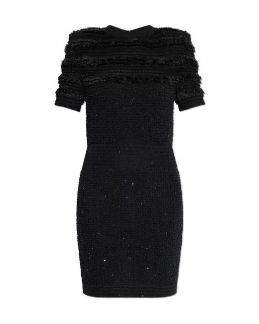 Balmain Black Shimmering Sequins Mini Dress