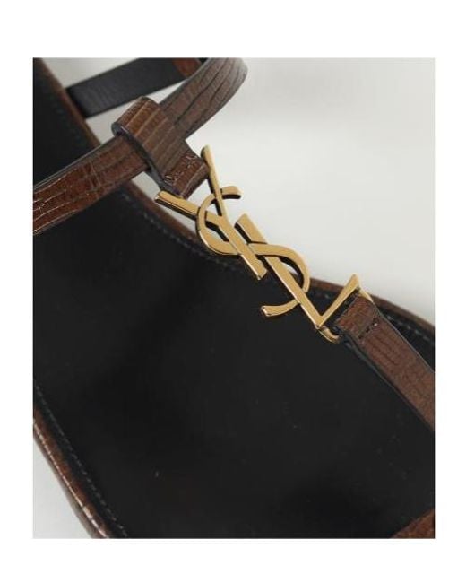 Saint Laurent Brown Logo Plaque Open-Toe Sandals