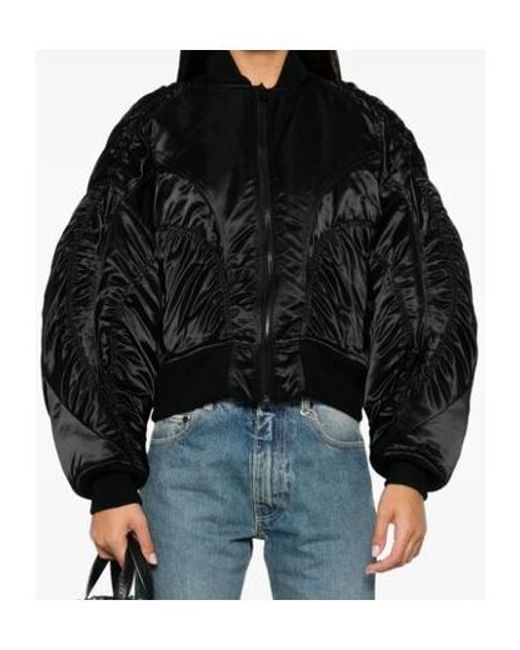 Mugler Black Satin Bomber Jacket