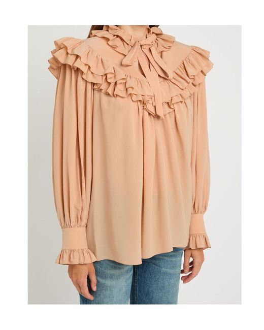 Chloé Pink Ruffled Silk-Chiffon Blouse