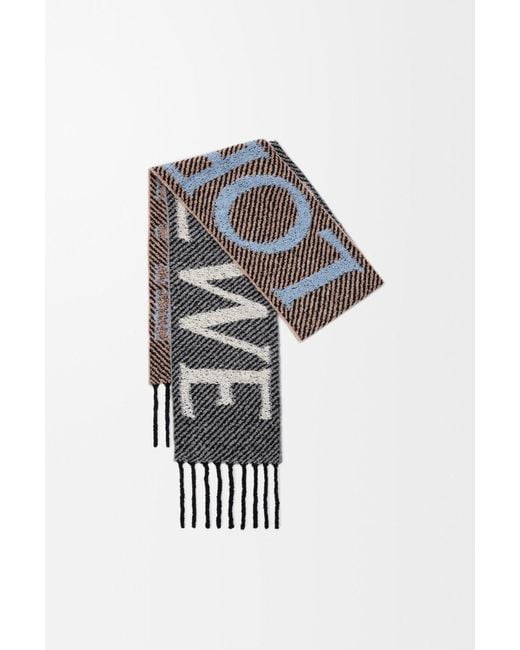 Loewe White Logo Jacquard Fringed Edge Scarf