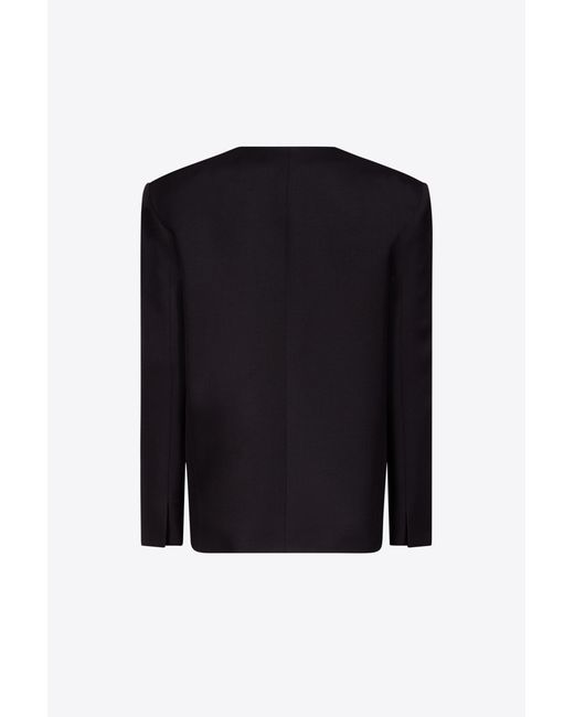 Area Black Crystal-Brooch Collarless Blazer