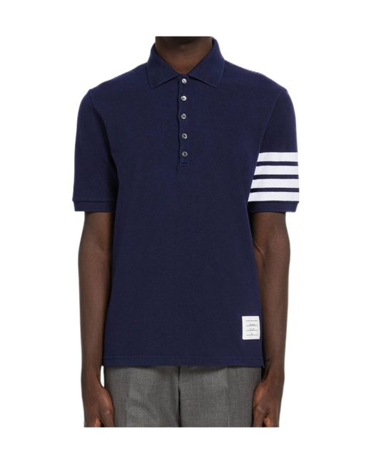 Thom Browne Blue Stripe-Detail Polo Shirt for men