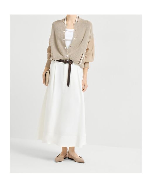 Brunello Cucinelli Natural Striped Trim Knitted Cardigan