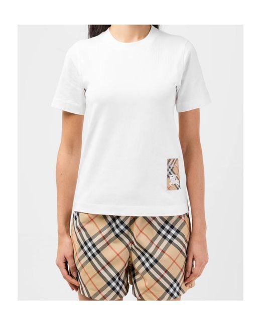 Burberry White Check Label Patch T-Shirt