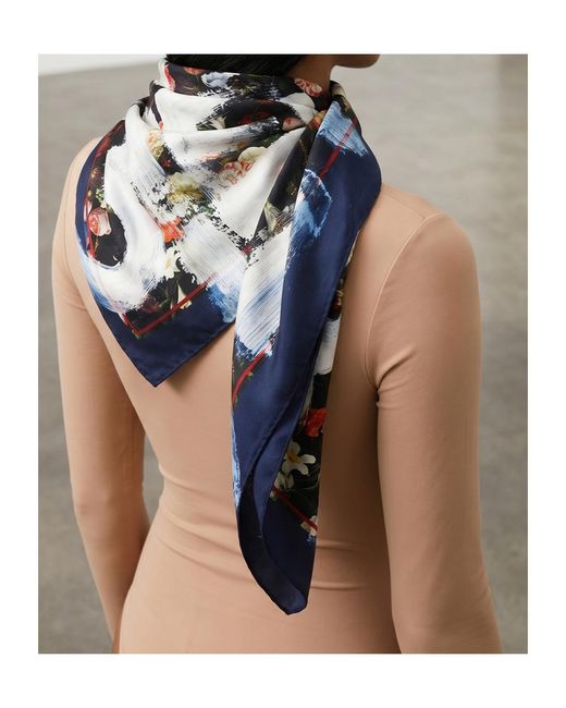 Maison Margiela Blue Floral-Print Silk Scarf