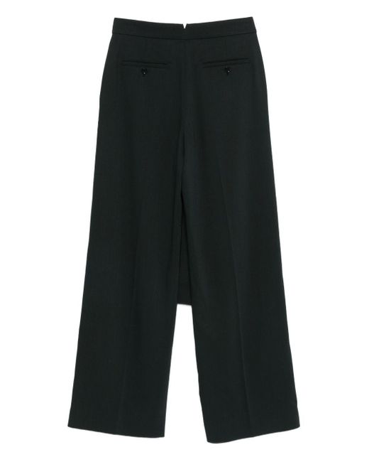 AMI Black Ruffled-Overlay Straight Trousers