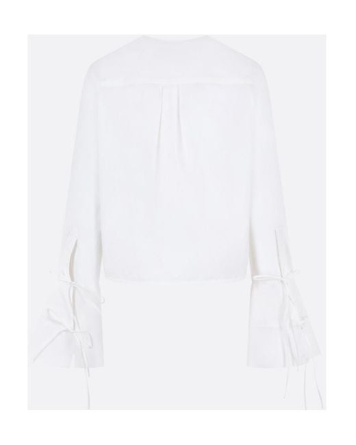 Palm Angels White Logo Embroidered Flute-Sleeved Shirt