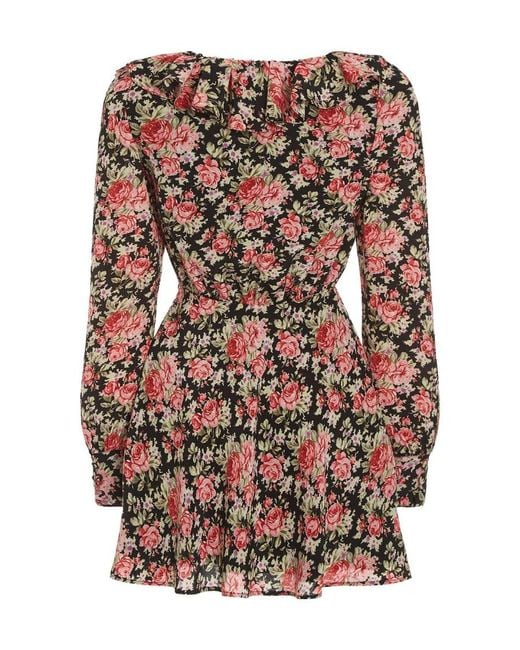 Alessandra Rich Multicolor Floral Print Bow-Embellished Minidress