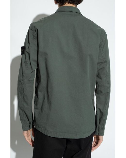 Stone Island Green Stretched Zip-Up Shirt Jacket for men