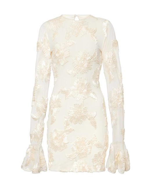 ROTATE BIRGER CHRISTENSEN Natural Floral Appliqué Mesh Dress